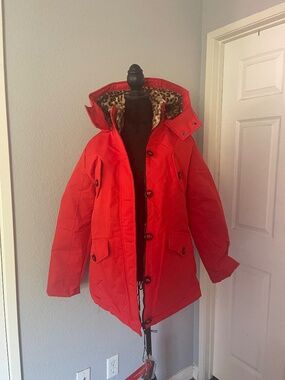 Yoki Red Outerwear Jacket with Leopard Print Lining